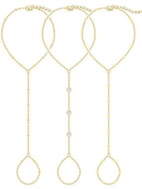 New - 3PCS 14K Gold-Plated Hand Chain Bracelets for Women, Stack Bracelets Set